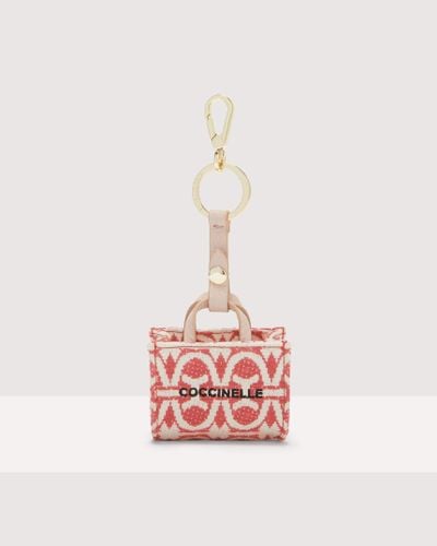 Coccinelle Jacquard Monogram Fabric And Metal Key Ring Micro Never Without Bag Monogram - Pink