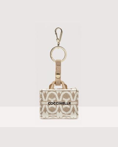 Coccinelle Jacquard Monogram Fabric And Metal Key Ring Micro Never Without Bag Monogram - Metallic