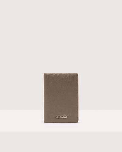 Coccinelle Grained Leather Passport Holder Metallic Soft - Natural
