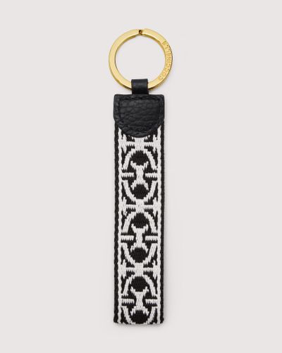 Coccinelle Schlüsselanhänger aus Jacquard-Stoff mit Monogram-Muster und genarbtem Leder Lyra - Schwarz