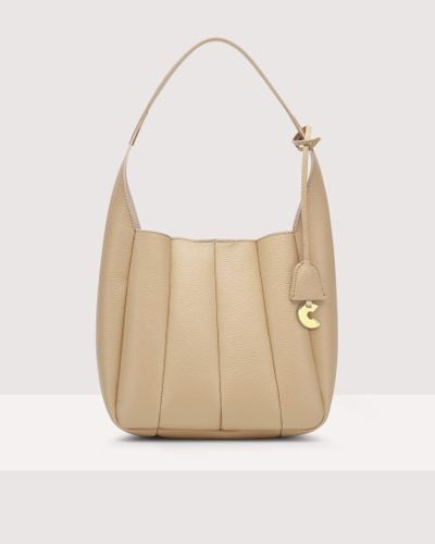 Coccinelle Grained Leather Shoulder Bag Bundie Small - Natural
