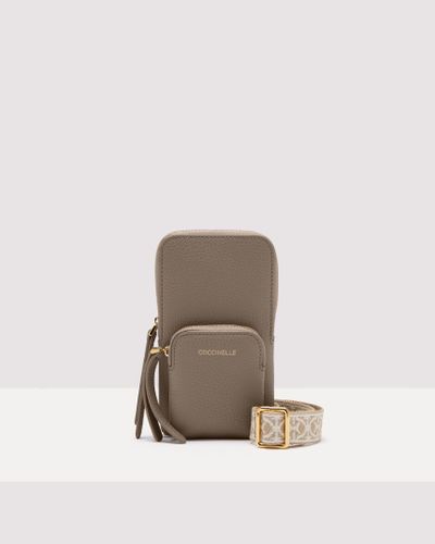Coccinelle Grained Leather Phone Holder Pixie - Brown