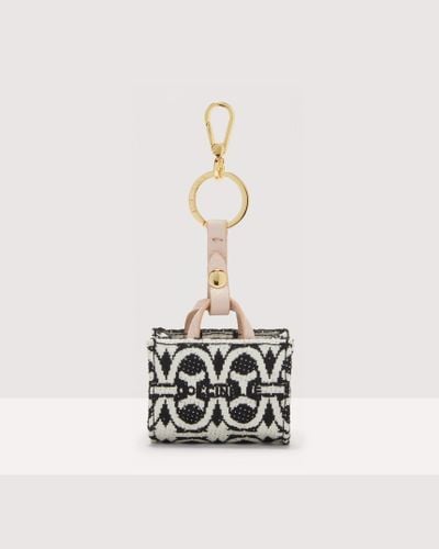 Coccinelle Jacquard Monogram Fabric And Metal Key Ring Micro Never Without Bag Monogram - White