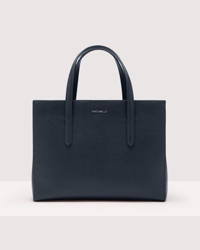 Coccinelle Saffiano Leather Handbag Swap Textured Medium - Blue
