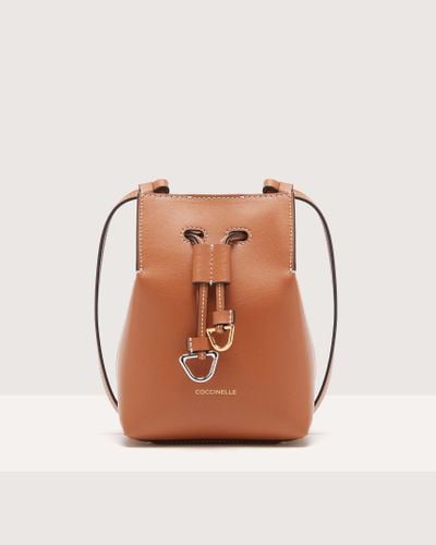 Coccinelle Cowhide Leather Bucket Bag Roundabout Cowhide Small - Brown