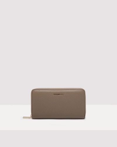 Coccinelle Große Brieftasche aus genarbtem Leder mit umlaufendem Reißverschluss Metallic Soft - Braun