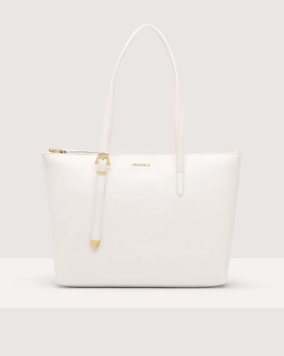 Coccinelle Grained Leather Tote Bag Gleen Medium - White