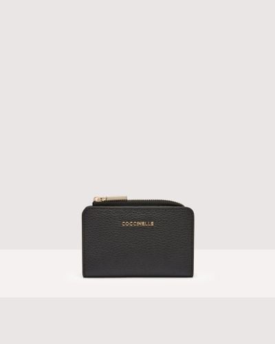 Coccinelle Grainy Leather Card Holder Metallic Soft - Black