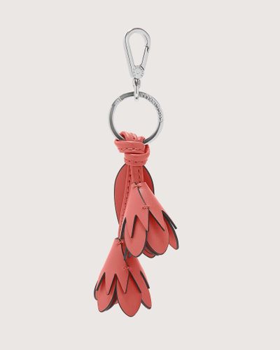 Coccinelle Cowhide Leather And Metal Key Ring Flowers Cowhide - Red