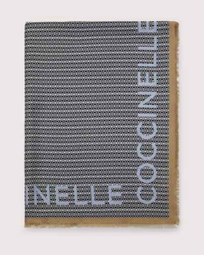 Coccinelle Wool And Viscose Stole Monogram Logo - Grey