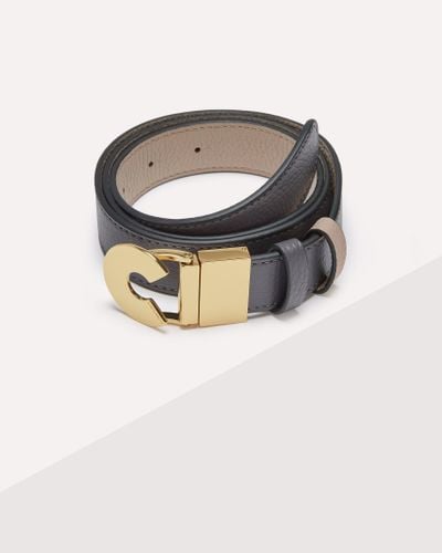 Coccinelle Cintura in Pelle con grana Logo C Reversible - Metallizzato