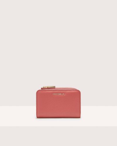 Coccinelle Small Grained Leather Wallet Metallic Soft - Pink