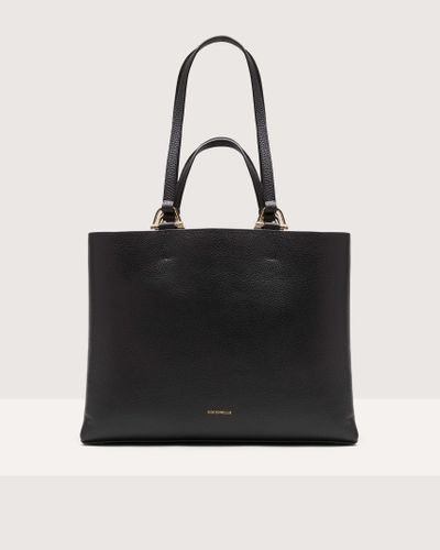 Coccinelle Grained Leather Handbag Hop On Medium - Black
