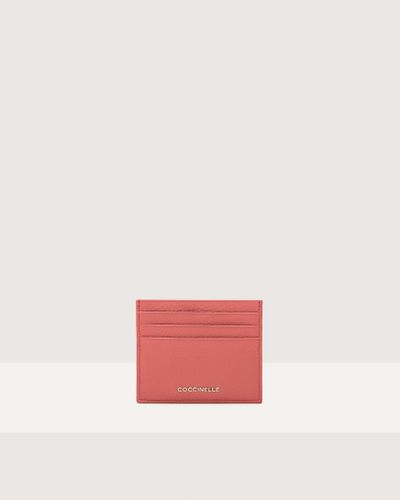 Coccinelle Porta Carte in Pelle con Grana Metallic Soft - Rosso