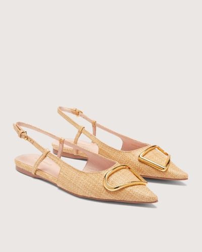 Coccinelle Straw-Effect Fabric And Smooth Leather Slingback Ballet Flats Himma Straw - Metallic