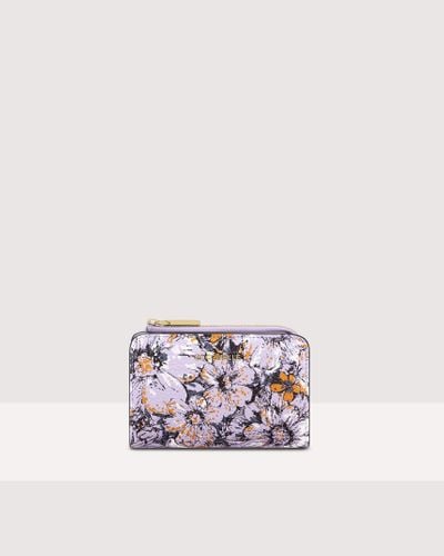 Coccinelle Small Floral Print Leather Wallet Metallic Flower Print - Multicolour