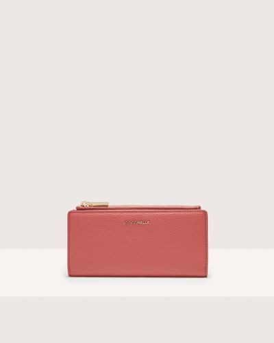 Coccinelle Large Grained Leather Wallet Metallic Soft - Red