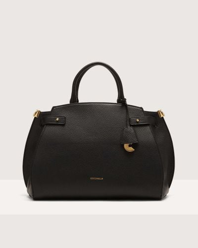 Coccinelle Grained Leather Handbag Klichè Medium - Black