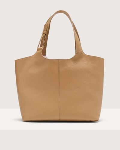 Coccinelle Grained Leather Tote Bag Brume Large - Natural