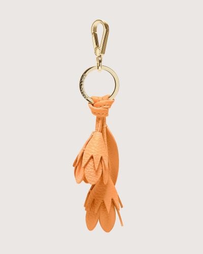 Coccinelle Leather And Metal Key Ring Flowers - Orange