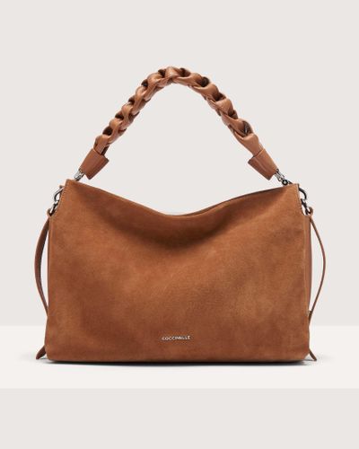Coccinelle Suede And Grained Leather Shoulder Bag Boheme Suede Bimaterial Medium - Brown