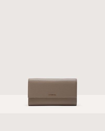 Coccinelle Grained Leather Wallet With Little Strap Metallic Soft - Grey