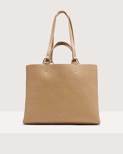 Coccinelle Grained Leather Handbag Hop On Medium - Natural