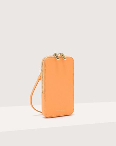 Coccinelle Grained Leather Phone Holder Flor - Orange