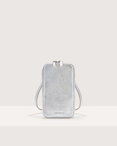 Coccinelle Grained Leather Phone Holder Flor - White