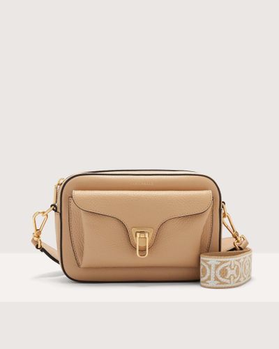 Coccinelle Grained Leather Crossbody Bag Beat Soft Ribbon Small - Natural