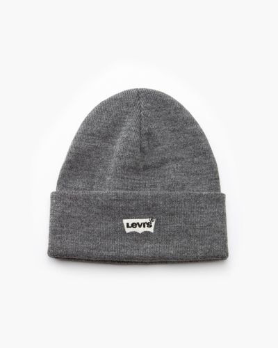 Levi's Red Batwing Embroidered Slouchy Beanie - Grey