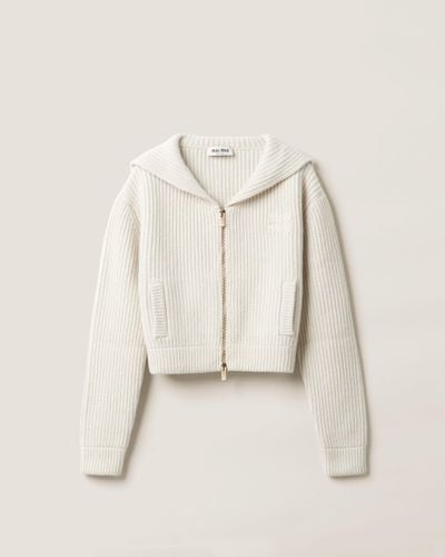 Miu Miu Wool And Cashmere Knit Cardigan - Natural