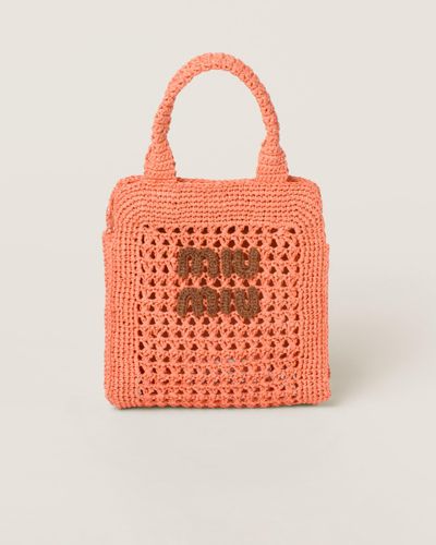 Miu Miu Raffia-Effect Crochet Fabric Tote Bag - Orange