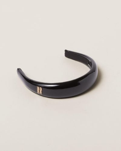 Miu Miu Embellished Patent Leather Headband - Black