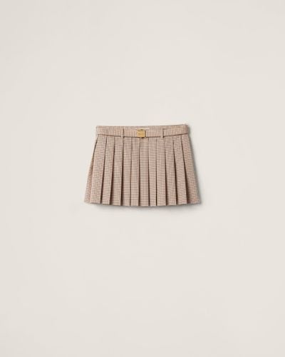 Miu Miu Pleated Checked Skirt - Natural