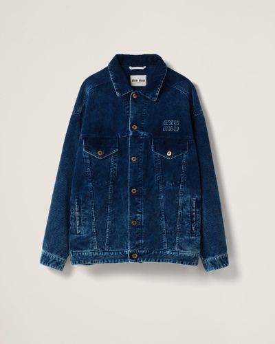 Miu Miu Washed Velvet Blouson Jacket - Blue