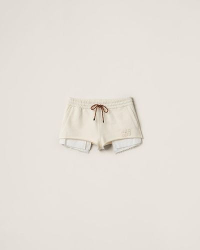 Miu Miu Cotton Fleece Shorts - Natural