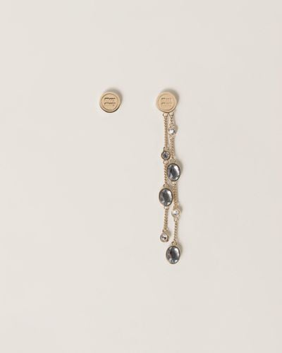 Miu Miu Asymmetrical Metal Earrings With Crystals - Natural