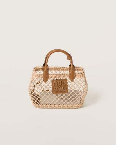 Miu Miu Woven Fabric Handbag With Leather Trim - Metallic