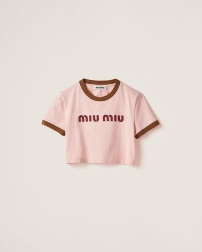 Miu Miu Embroidered Cotton Jersey T-Shirt - Pink