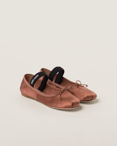 Miu Miu Satin Slip-on Ballerina Shoes - Brown