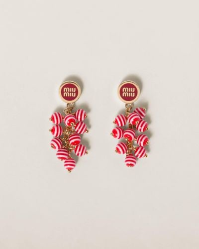 Miu Miu Metal Earrings With Synthetic Pearls - Red