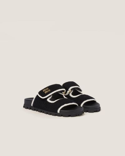 Miu Miu Crochet Knit Slides - Black