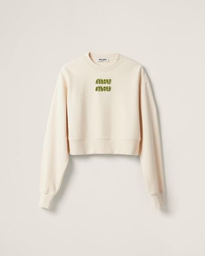 Miu Miu Sweatshirt With Embroidered Logo - Natural
