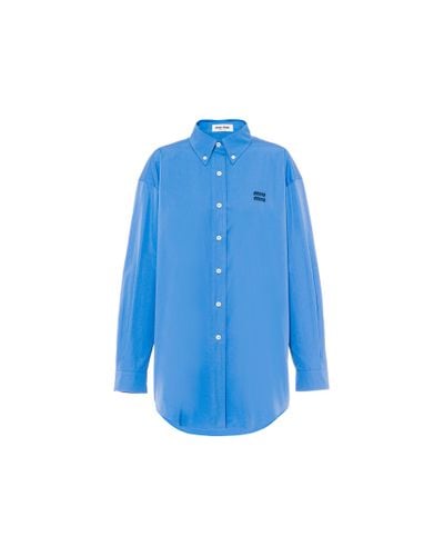 Miu Miu Oversized Cotton Poplin Shirt - Blue