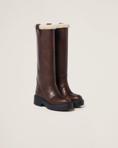 Miu Miu Fumé Leather Boots - Brown