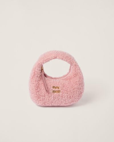 Miu Miu Wander Shearling Hobo Bag With Leather Details - Pink