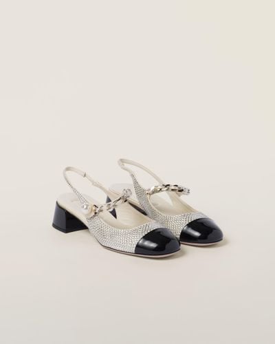 Miu Miu Satin And Crystal Slingback Court Shoes - Metallic