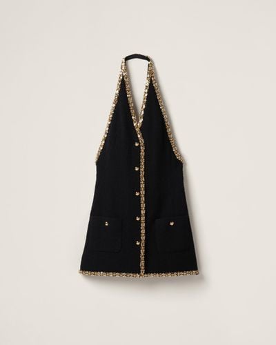 Miu Miu Embroidered Tweed Mini-Dress - Black