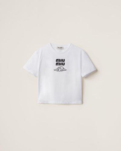 Miu Miu Embroidered Cotton T-shirt - White